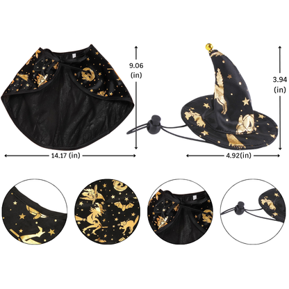 Witch Cloak Hat Set For Cats Dogs Wizard Theme Halloween Party Pet Costume Cosplay