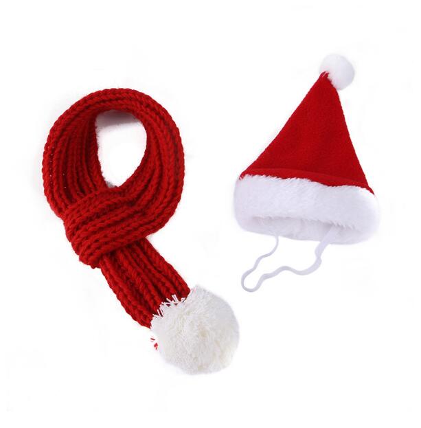 Christmas Pet Hat and Scarf Set Polar Fleece Warm Outfit for Dogs Cats Winter Costume