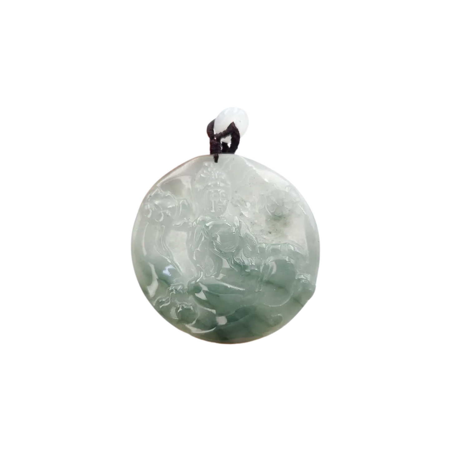 Jadeite Jade Manjushri Wisdom Buddha Bodhisattva Wen Shu Carved Pendant Protection, Good Luck