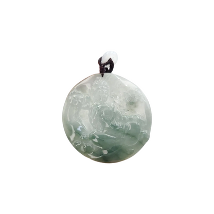 Jadeite Jade Manjushri Wisdom Buddha Bodhisattva Wen Shu Carved Pendant Protection, Good Luck