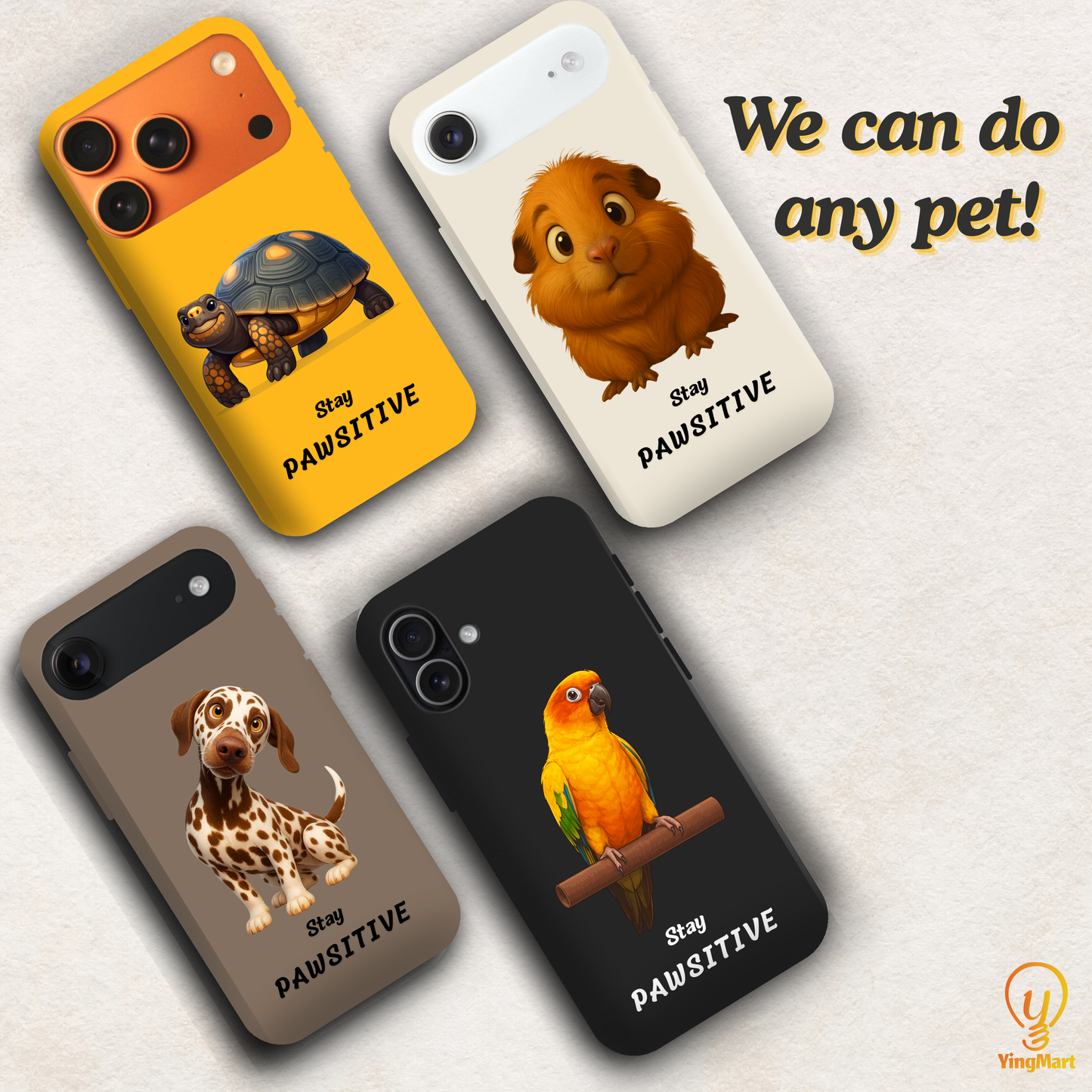 Stay Pawsitive Custom Pet Phone Case for iPhone 17 by YingMart – Personalized Animal Portrait, Protective Cover, for Pet Lovers.