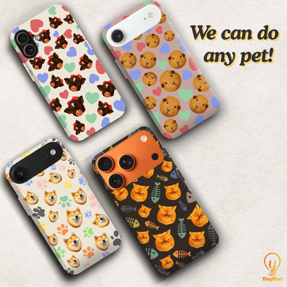 Custom Pet Phone Case for iPhone 17/ 17 Air/ 17 Pro/ 17 Pro Max by YingMart, Personalized Pet Portrait Cover with Paw, Heart, Fish & Bone Symbols