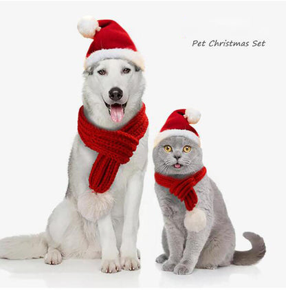 Christmas Pet Hat and Scarf Set Polar Fleece Warm Outfit for Dogs Cats Winter Costume
