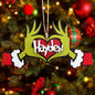 Personalized Grinch-themed Christmas ornament with the name "Hayden" in a heart shape, a unique Christmas gift.