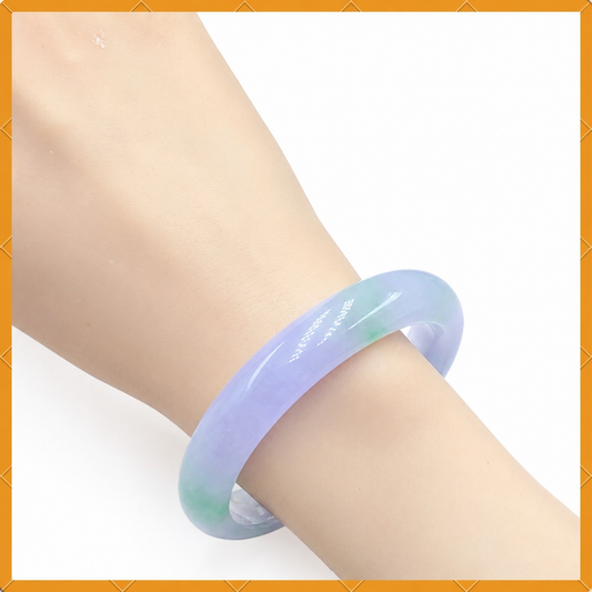 YingCollection 57mm PNJ263351 Certified Natural Color Green White, Purplish White Jadeite Jade Bangle Bracelet, Real Gemstone, Jewelry