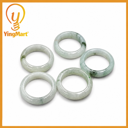 Yingmart 17mm Genuine White Green Dark Green Natural Type A Jadeite Ring, Burmese Myanmar Gemstones,Real Gemstone Ring, Jewelry Gift for Mom