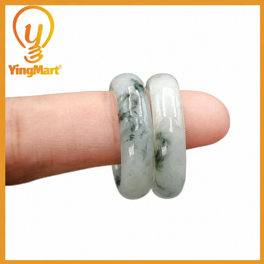 Yingmart 18mm Genuine White Green Dark Green Natural Type A Jadeite Ring, Burmese Myanmar Gemstones,Real Gemstone Ring Vintage Jewelry Gift
