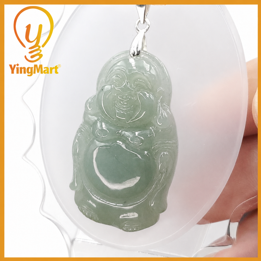 Yingmart Light Blue Hulu Genuine Jadeite Jade Grade A Hand Craving Pedant With Hook Setting Necklace For Her, Sister, Mom, GrandMother