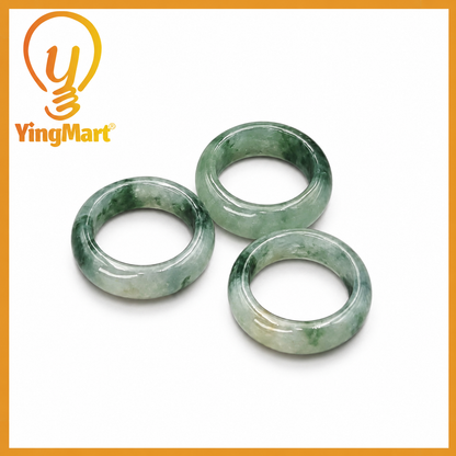 Yingmart 16.7mm Genuine White Green Dark Green Natural Type A Jadeite Ring Burmese Myanmar Gemstones,Real Gemstone Ring Jewelry Gift for Mom