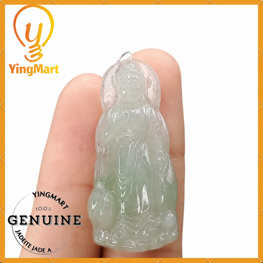 Yingmart Light Green Guan-Yin Buhdda  Burmese Myanmar Genuine Jadeite Jade Grade A Hand Craving Pedant