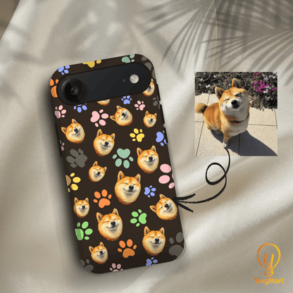 Custom Pet Phone Case for iPhone 17/ 17 Air/ 17 Pro/ 17 Pro Max by YingMart, Personalized Pet Portrait Cover with Paw, Heart, Fish & Bone Symbols