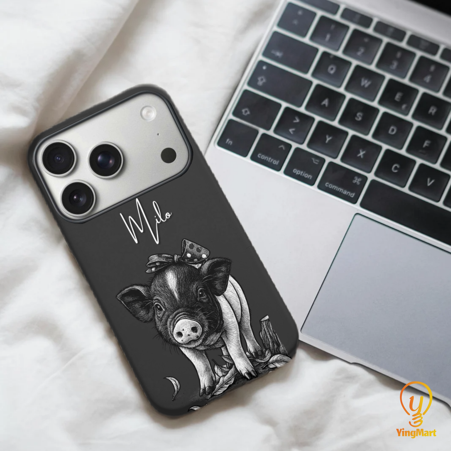 Custom Black & White Pet Phone Case for iPhone 17 by YingMart – Custom Photo Personalized Pet Line Art Design with Pet Name