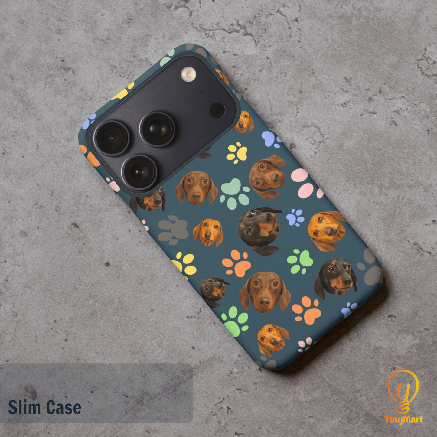 Custom Pet Phone Case for iPhone 17/ 17 Air/ 17 Pro/ 17 Pro Max by YingMart, Personalized Pet Portrait Cover with Paw, Heart, Fish & Bone Symbols