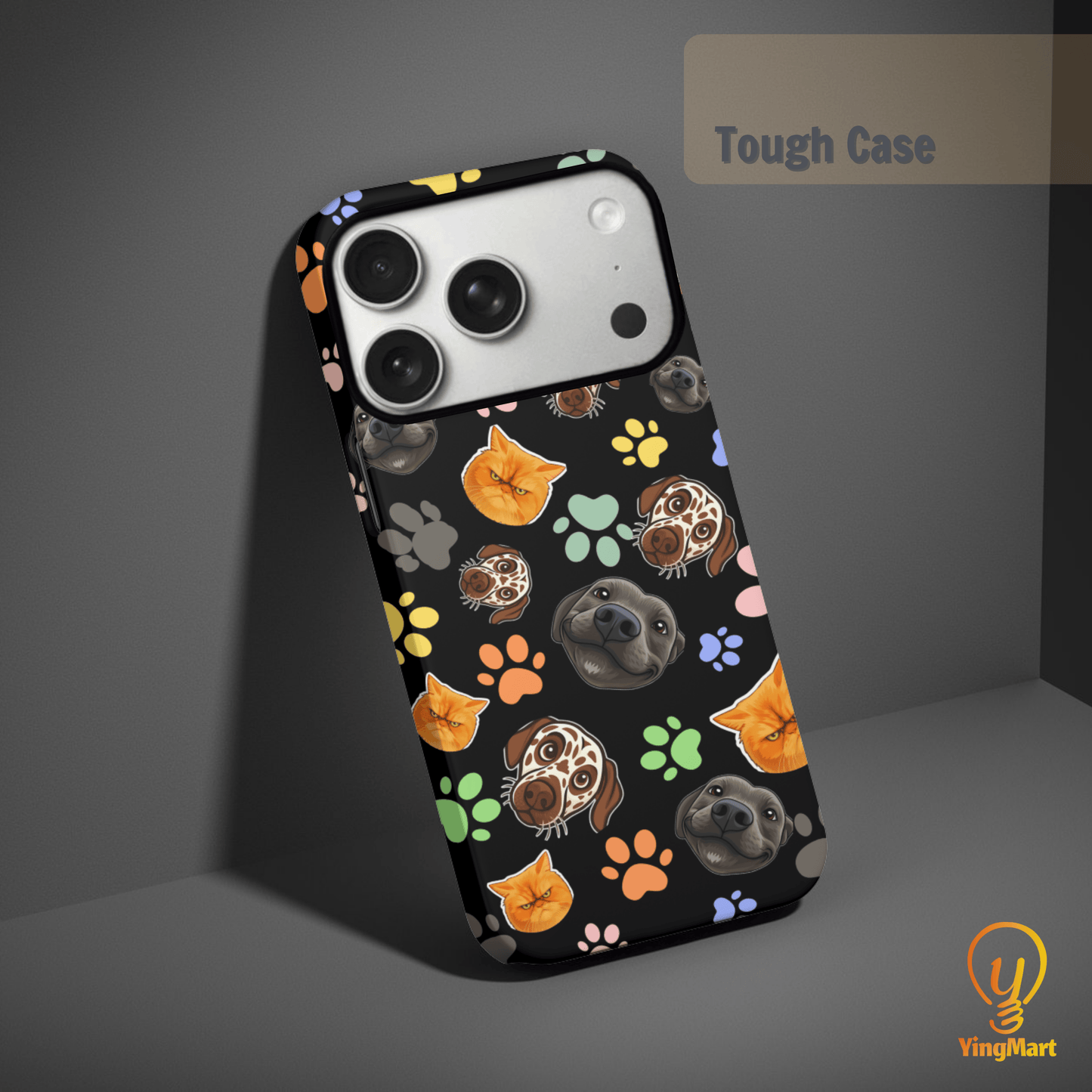 Custom Pet Phone Case for iPhone 17/ 17 Air/ 17 Pro/ 17 Pro Max by YingMart, Personalized Pet Portrait Cover with Paw, Heart, Fish & Bone Symbols