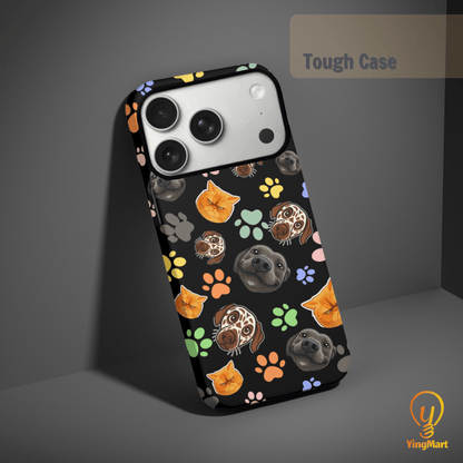 Custom Pet Phone Case for iPhone 17/ 17 Air/ 17 Pro/ 17 Pro Max by YingMart, Personalized Pet Portrait Cover with Paw, Heart, Fish & Bone Symbols