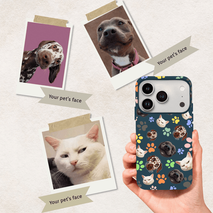 Custom Pet Phone Case for iPhone 17/ 17 Air/ 17 Pro/ 17 Pro Max by YingMart, Personalized Pet Portrait Cover with Paw, Heart, Fish & Bone Symbols