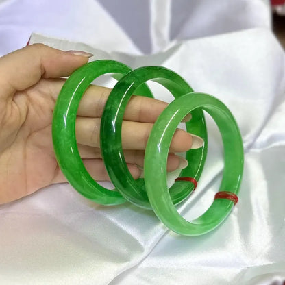 Natural Green Jadeite Jade D-shape Bangle 48-66mm | Real Gemstone Bracelet, Elegant, Vintage Jewelry, Gift for her, Mother's Day gift
