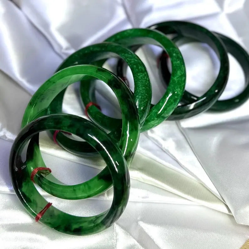 Natural Green Jadeite Jade D-shape Bangle 48-66mm | Real Gemstone Bracelet, Elegant, Vintage Jewelry, Gift for her, Mother's Day gift