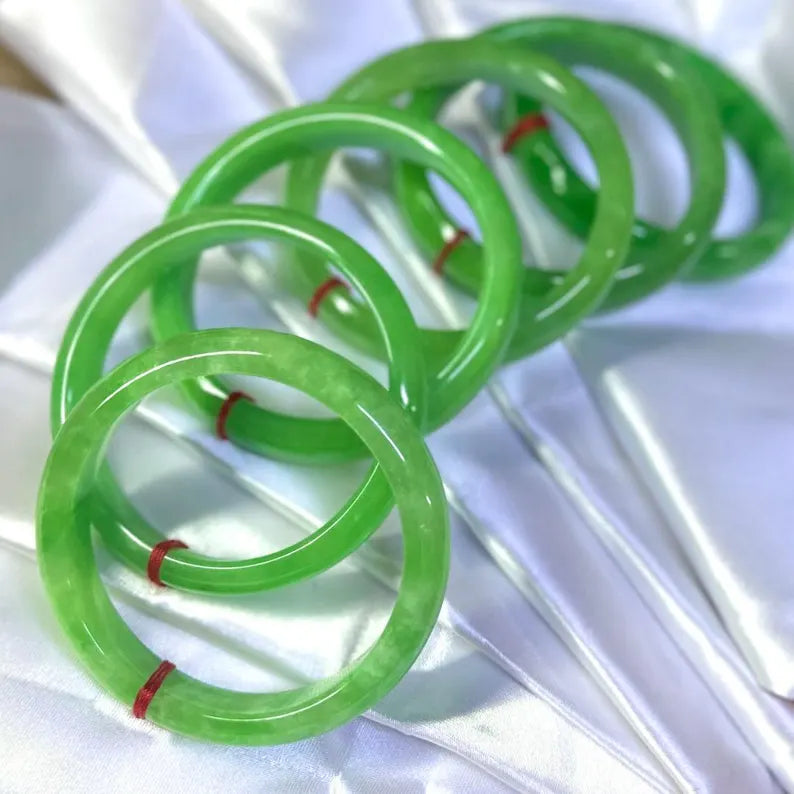 Natural Green Jadeite Jade D-shape Bangle 48-66mm | Real Gemstone Bracelet, Elegant, Vintage Jewelry, Gift for her, Mother's Day gift