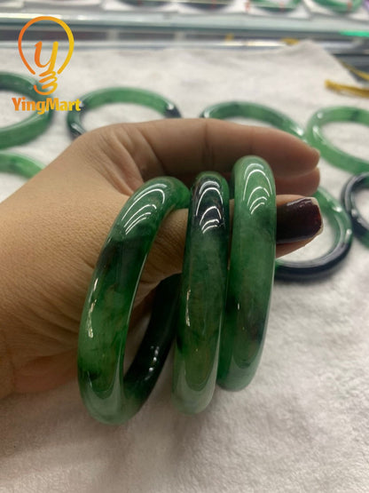 Yingmart 56mm-59mm 100% Natural Green Jade Bangle Bracelets, Real Gemstone Bracelet, Vintage Jewelry