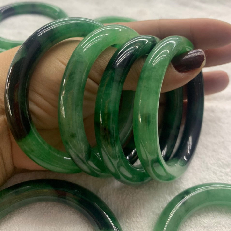 Yingmart 56mm-59mm 100% Natural Green Jade Bangle Bracelets, Real Gemstone Bracelet, Vintage Jewelry