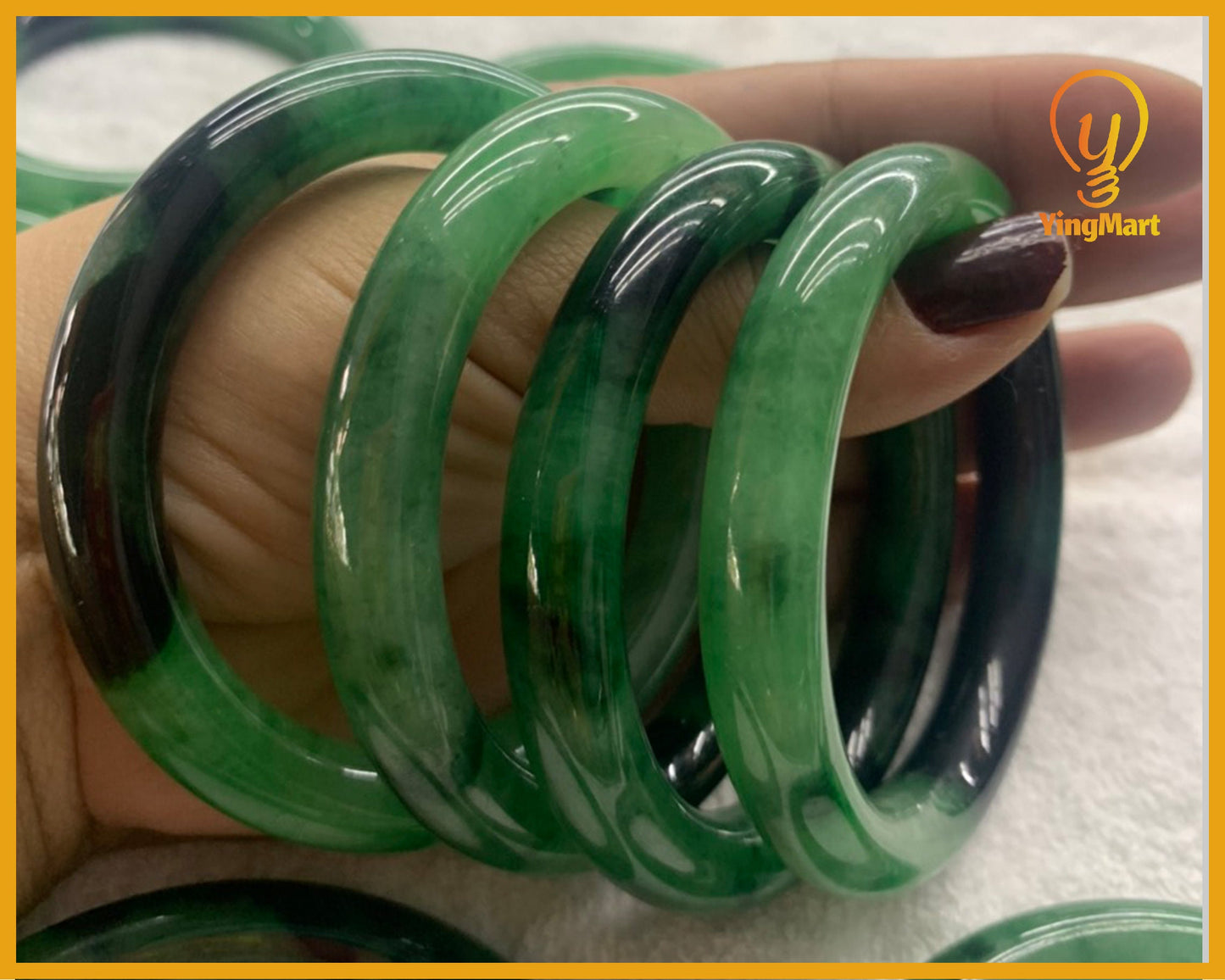 Yingmart 56mm-59mm 100% Natural Green Jade Bangle Bracelets, Real Gemstone Bracelet, Vintage Jewelry