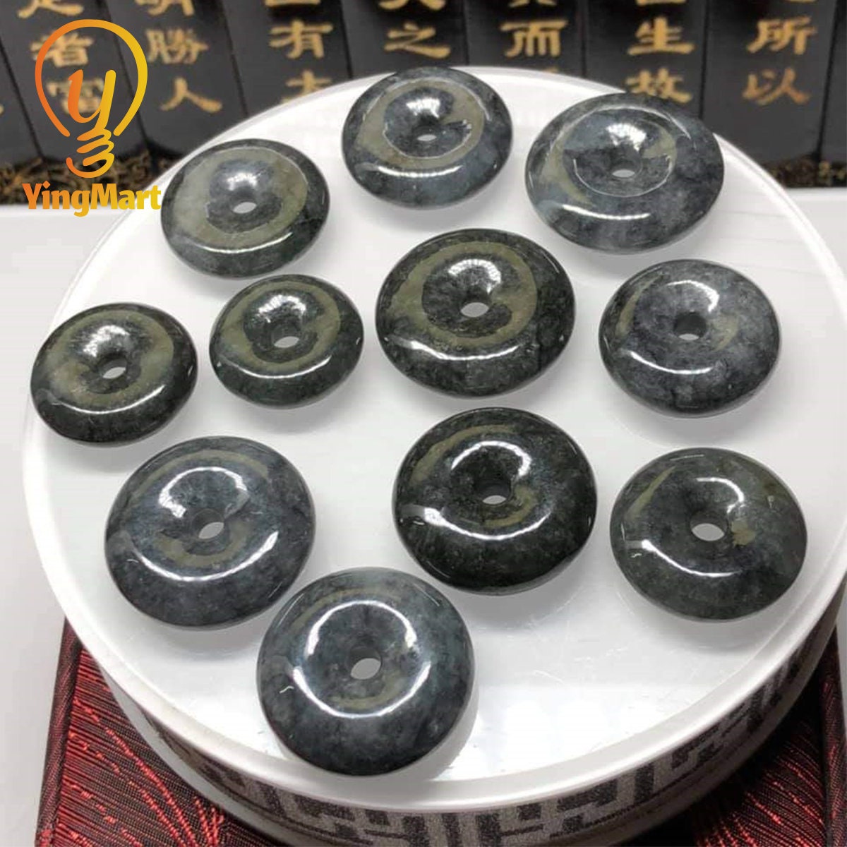 Yingmart Black Donut Jadeite Pendant | Black Marble Jade Pendant | Unisex pendant necklace