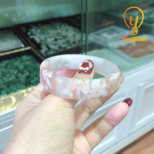 Yingmart 50mm-58mm Natural Pink Blossom Agate Bangle Bracelets, Real Gemstone Bracelet, Vintage Jewelry