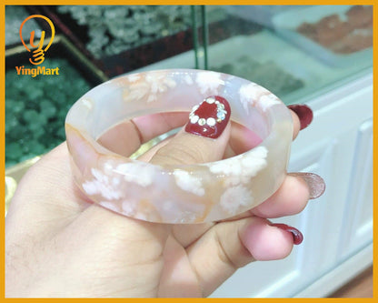 Yingmart 50mm-58mm Natural Pink Blossom Agate Bangle Bracelets, Real Gemstone Bracelet, Vintage Jewelry