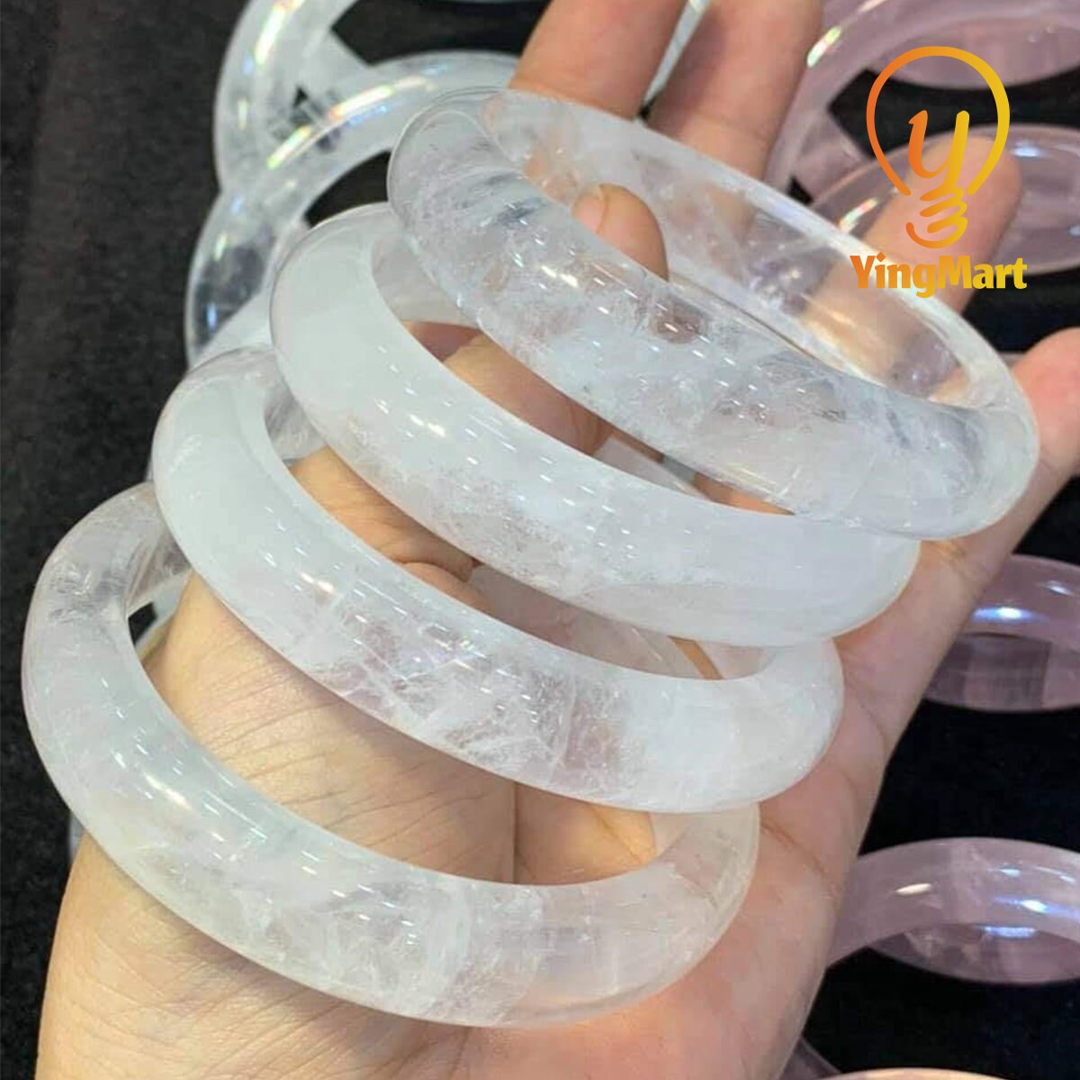 Yingmart 52mm-58mm 100% Natural Rose/White Quartz Bangle Bracelets, Real Gemstone Bracelet, Vintage Jewelry