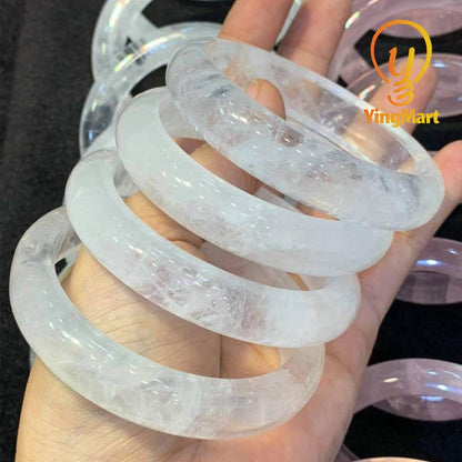Yingmart 52mm-58mm 100% Natural Rose/White Quartz Bangle Bracelets, Real Gemstone Bracelet, Vintage Jewelry
