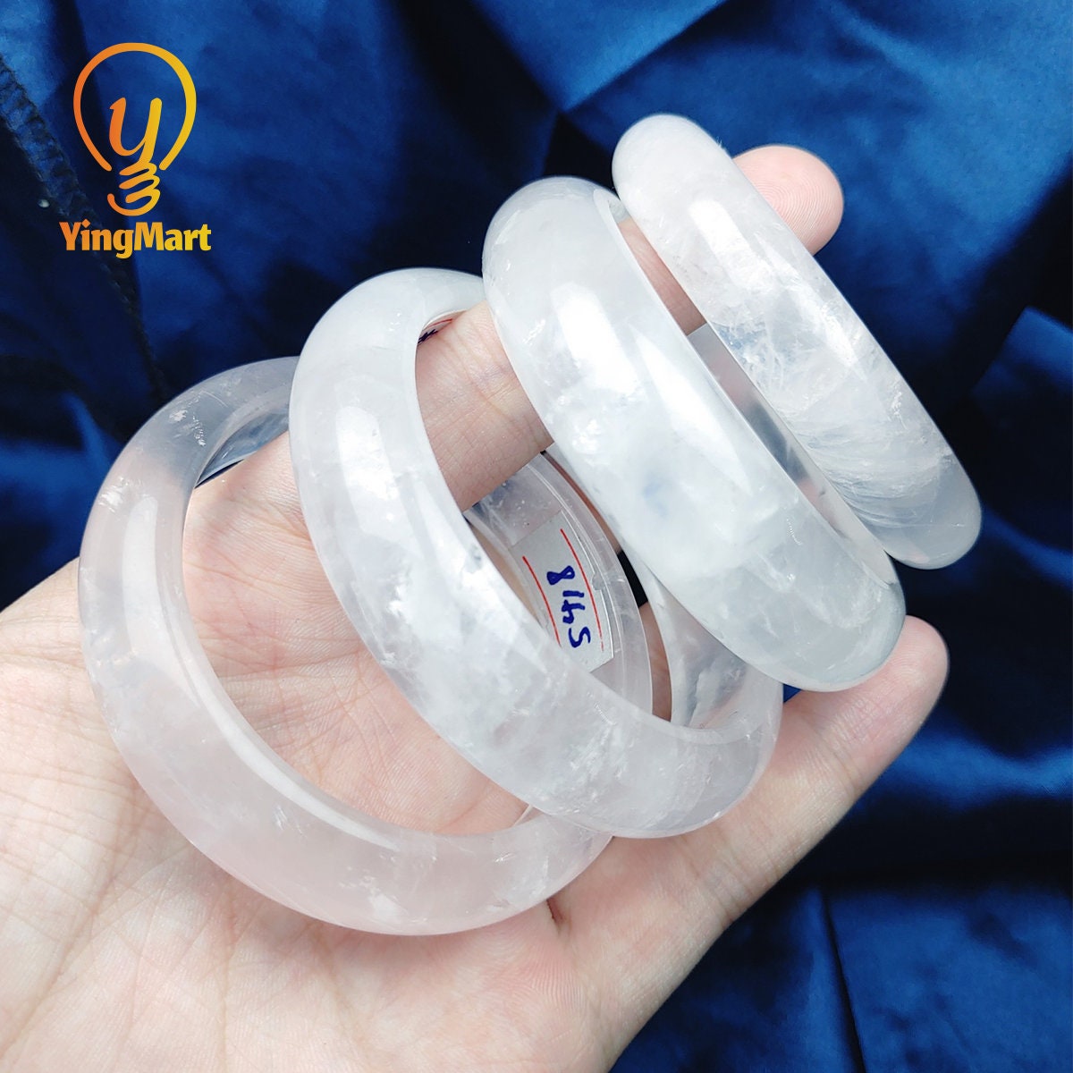 Yingmart 52mm-58mm 100% Natural Rose/White Quartz Bangle Bracelets, Real Gemstone Bracelet, Vintage Jewelry