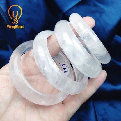 Yingmart 52mm-58mm 100% Natural Rose/White Quartz Bangle Bracelets, Real Gemstone Bracelet, Vintage Jewelry