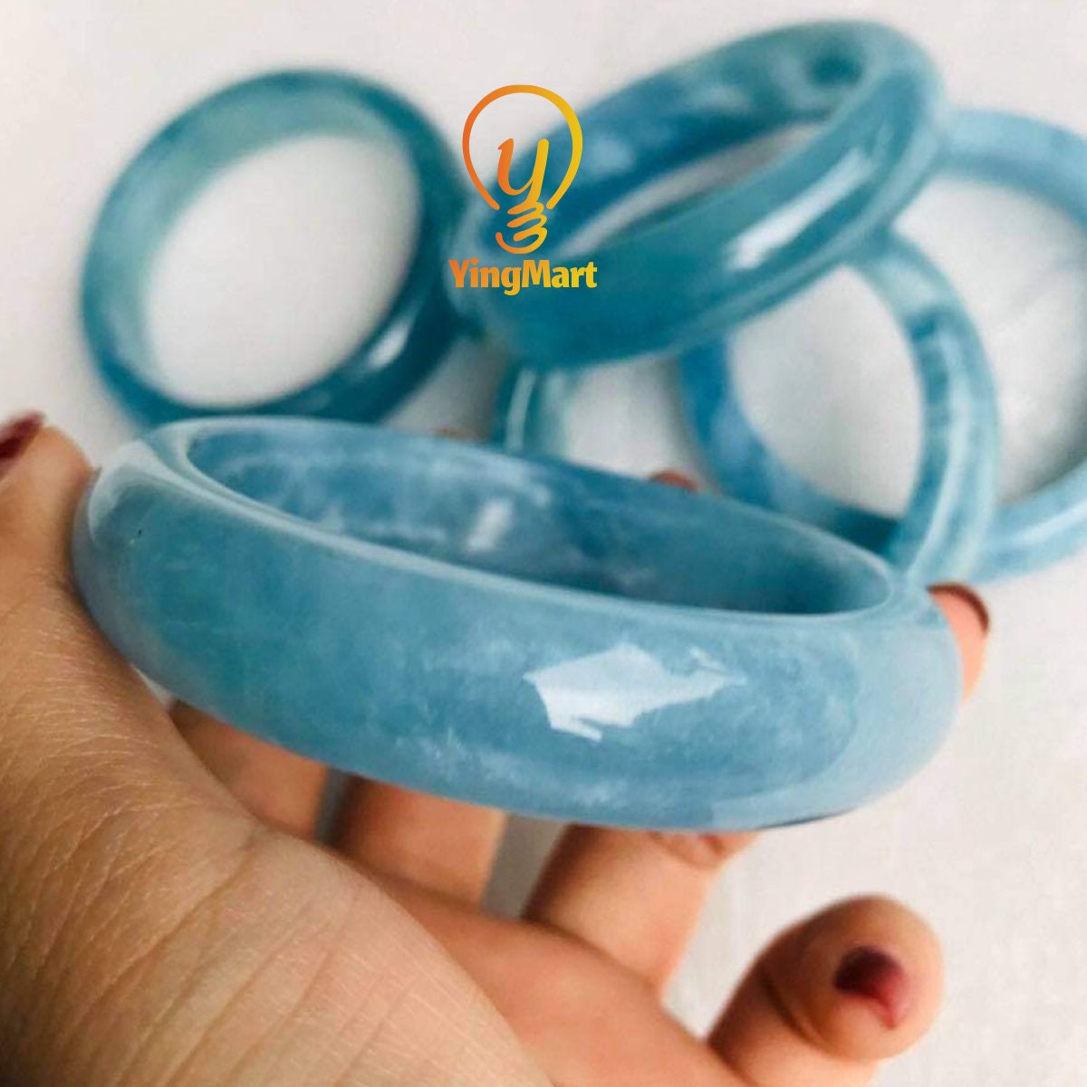 Yingmart 48mm-59mm Natural Dark Blue Aquamarine Bangle Bracelet, Real Gemstone, High Quality Jewelry