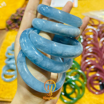 Yingmart 48mm-59mm Natural Dark Blue Aquamarine Bangle Bracelet, Real Gemstone, High Quality Jewelry