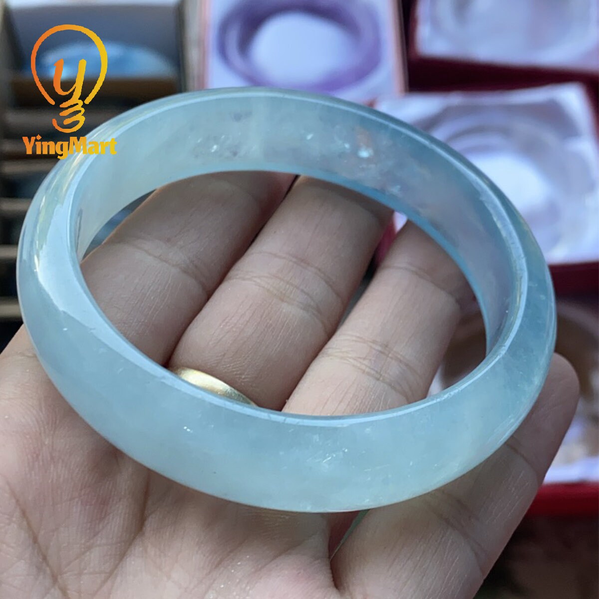 Yingmart 48mm-59mm Natural Dark Blue Aquamarine Bangle Bracelet, Real Gemstone, High Quality Jewelry
