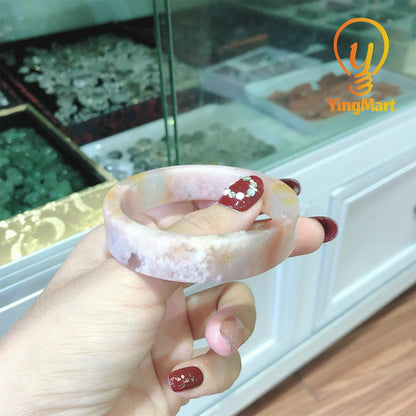 Yingmart 50mm-58mm Natural Pink Blossom Agate Bangle Bracelets, Real Gemstone Bracelet, Vintage Jewelry