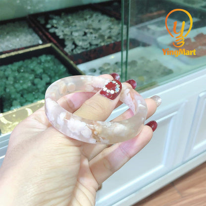 Yingmart 50mm-58mm Natural Pink Blossom Agate Bangle Bracelets, Real Gemstone Bracelet, Vintage Jewelry