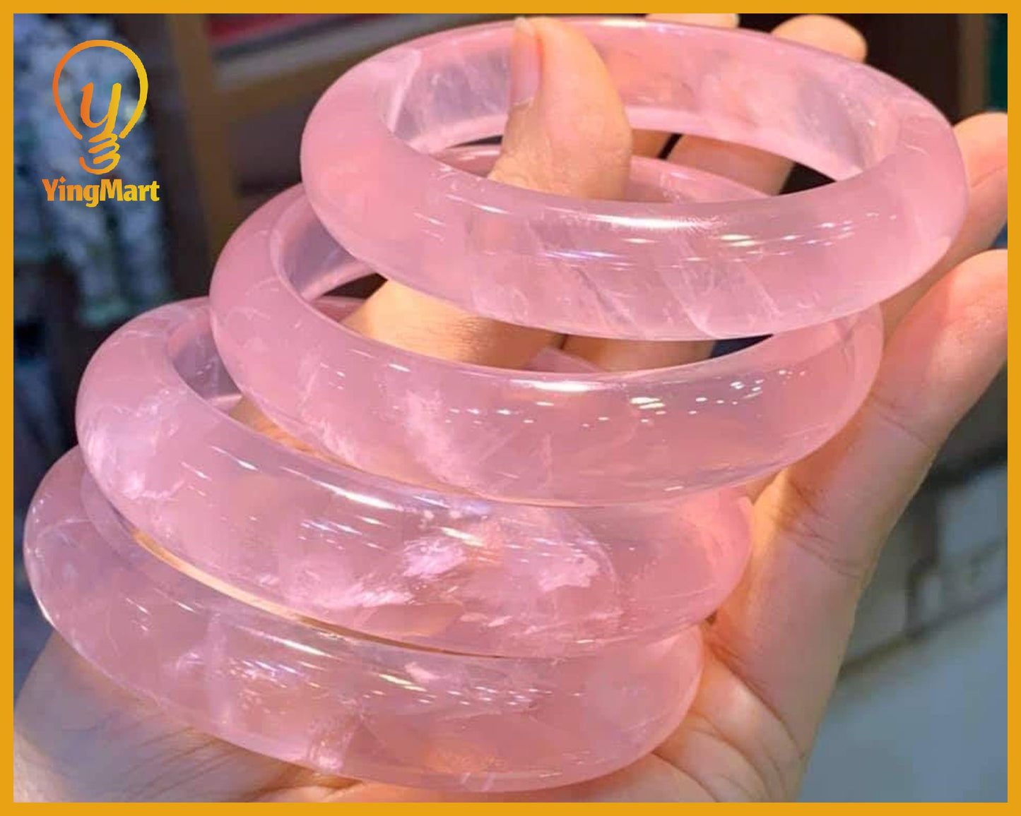 Yingmart 52mm-58mm 100% Natural Rose/White Quartz Bangle Bracelets, Real Gemstone Bracelet, Vintage Jewelry