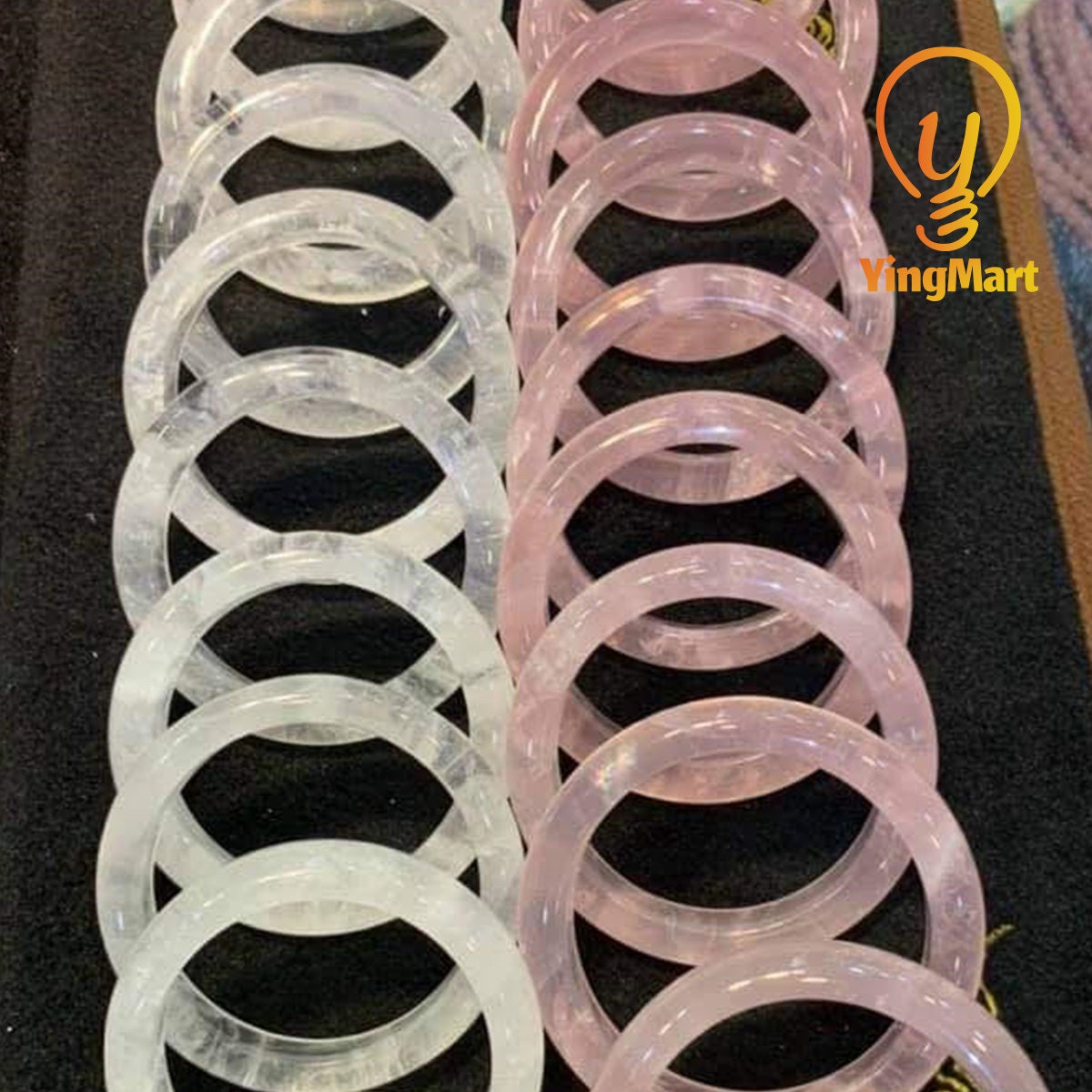 Yingmart 52mm-58mm 100% Natural Rose/White Quartz Bangle Bracelets, Real Gemstone Bracelet, Vintage Jewelry