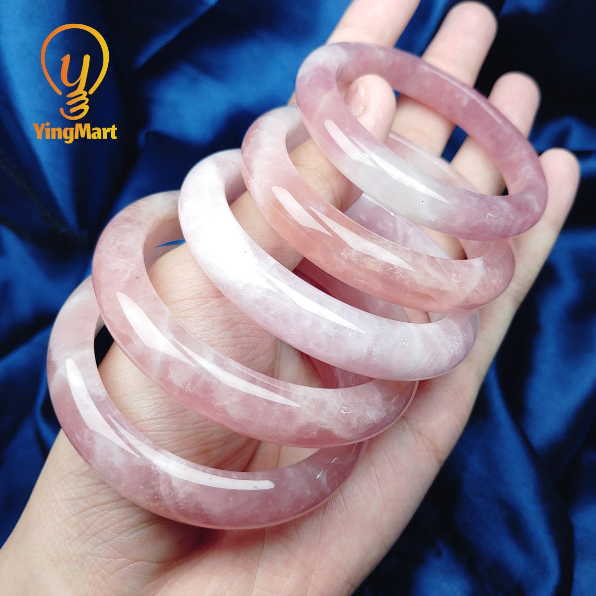 Yingmart 52mm-58mm 100% Natural Rose/White Quartz Bangle Bracelets, Real Gemstone Bracelet, Vintage Jewelry