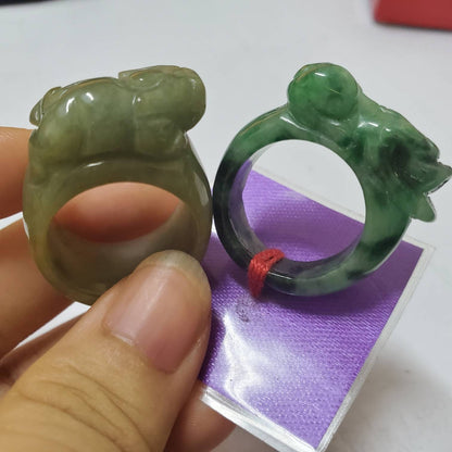 Yingmart 100% Natural Green Men Jade Ring, Real Gemstone Ring, Vintage Jewelry