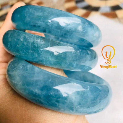 Yingmart 48mm-59mm Natural Dark Blue Aquamarine Bangle Bracelet, Real Gemstone, High Quality Jewelry