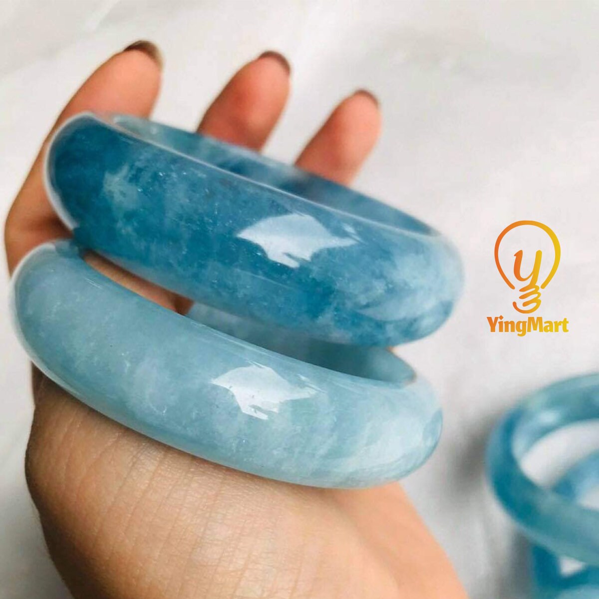 Yingmart 48mm-59mm Natural Dark Blue Aquamarine Bangle Bracelet, Real Gemstone, High Quality Jewelry