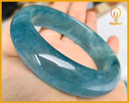 Yingmart 48mm-59mm Natural Dark Blue Aquamarine Bangle Bracelet, Real Gemstone, High Quality Jewelry
