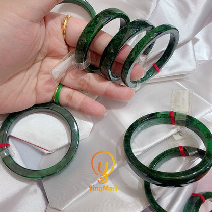Yingmart 48-58mm Square Dark Green Black Spot Natural Jadeite Jade Bangles, Real Gemstone Bracelet, Vintage Jewelry