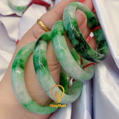Jadeite Jade Bangle Bracelet with Dark Green Spots 48-62mm Light Green | Genuine Gemstone Jewelry, Perfect Christmas/New Year Gift