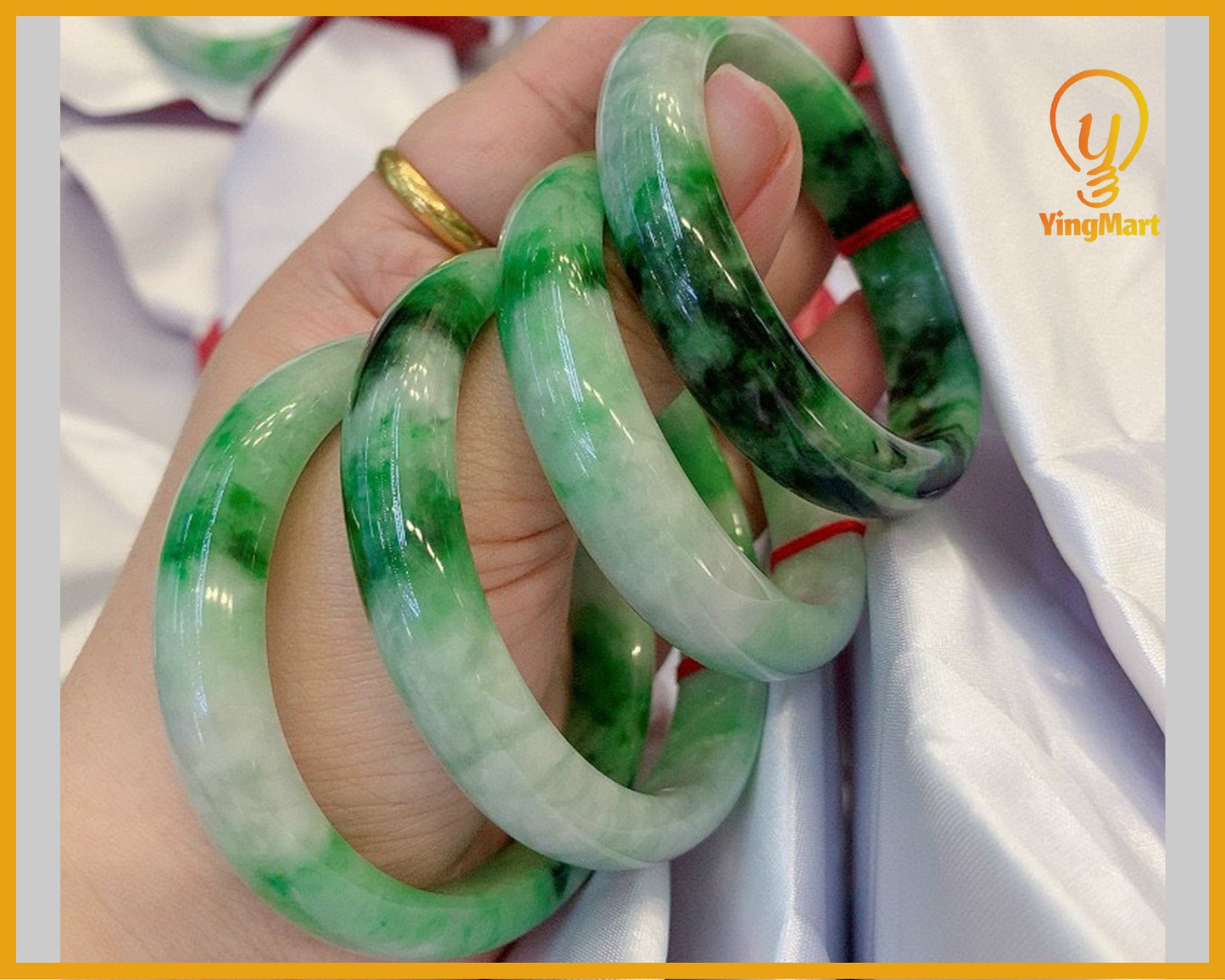 Jadeite Jade Bangle Bracelet with Dark Green Spots 48-62mm Light Green | Genuine Gemstone Jewelry, Perfect Christmas/New Year Gift