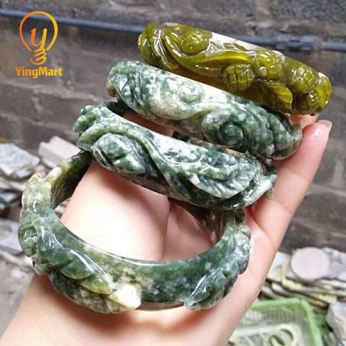 Yingmart 48 - 60mm Floral Engraved Serpentine Bangles Bracelets, Real Gemstone Bracelet, Vintage Jewelry, Christmas Gift, Newyear Gift