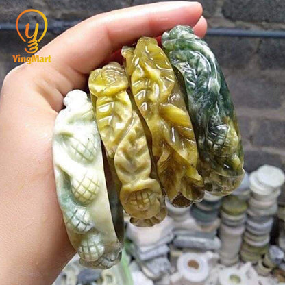 Yingmart 48 - 60mm Floral Engraved Serpentine Bangles Bracelets, Real Gemstone Bracelet, Vintage Jewelry, Christmas Gift, Newyear Gift